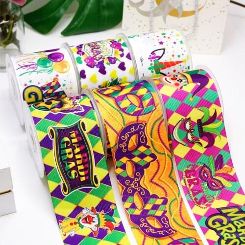 Free shipping 50 Yard Mardi Gras Ribbon Printed Grosgrain Ribbon 18247
