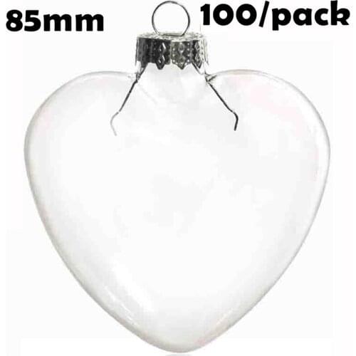 Free Shipping DIY Paintable Christmas Decoration Ornament/Ball 85mm Glass Heart, 100/Pack