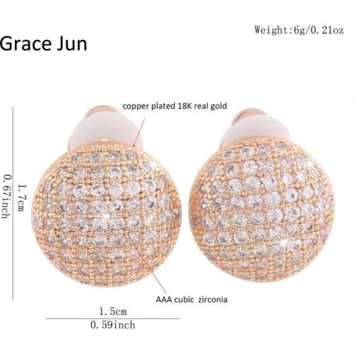Grace Jun Top Quality Round Shape AAA CZ Clip on Earrinbgs Without Piercing for Women High Quality Ear Clip Not Allergy