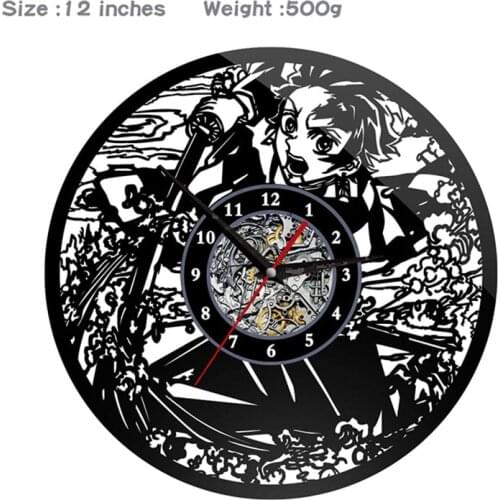Demon Slayer Anime Style Clocks 12" Vinyl Record Wall Clock for Living Room Silent Vintage CD Hanging