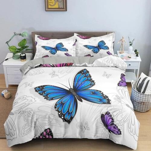 Blue Butterfly Printed Duvet Cover Tropical Leaves Bedding Sets With Pillow Case Luxury Microfiber Bedspread Queen/King Size