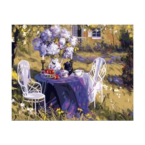 Lilac Tea Party Frame DIY Painting By Numbers Kits Coloring Paint On Canvas Hand painted Oil Painting Home Decor For 40x50cm