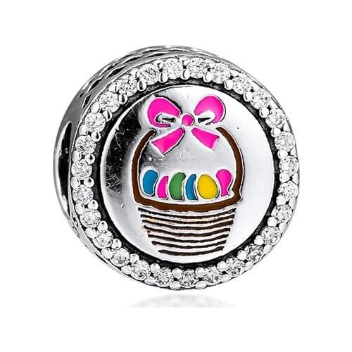 Mixed Color Enamel Basket Gift Beads for Women Bracelets Summer DIY Silver 925 Jewelry Clear CZ Crystal Beads for Jewelry Making