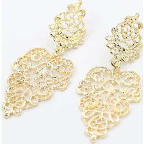 Fine Jewelry Drop Earrings Retro Vintage Alloy Hollow Women Leaflike Long Bohemian Pierced Dangle Earrings Wholesale