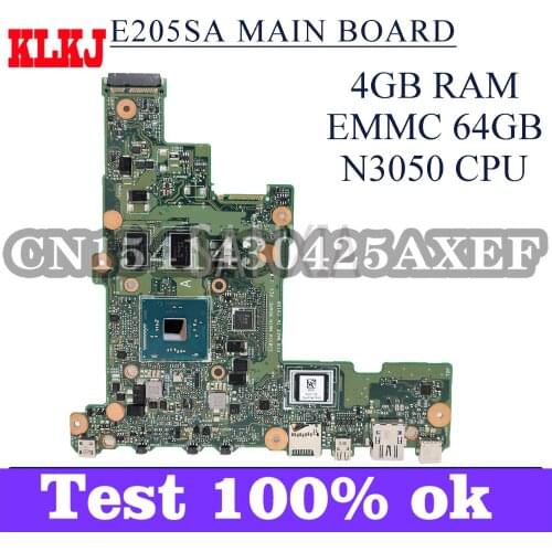 KLKJ E205SA Laptop Motherboard For ASUS EeeBook E205SA Original Motherboard 4GB RAM EMMC-64G N3050-CPU
