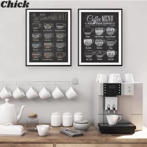 Coffee Menu Prints Vintage Style Chalkboard Poster Cafe Wall Art Decor Canvas Painting Retro Wall Picture Coffee Shop Decoration
