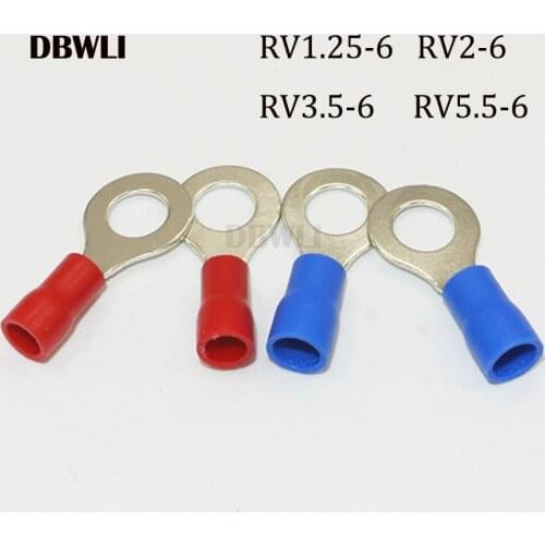 50PCS RV1.25-6 RV2-6 RV3.5-6 RV5.5-6 1/4 Ring insulated terminal Cable Wire Connector Electrical Crimp Terminal