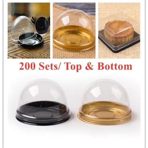 200Pcs Round Plastic Packaging Egg-Yolk Puff Container Moon Cake Box Transparent Mooncake Dome Boxes Packing Drop Shipping