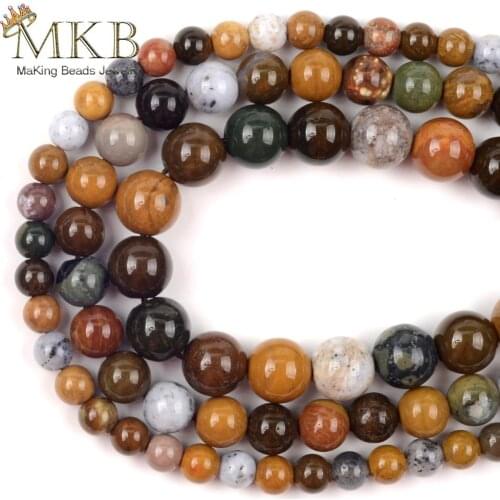 High Quality Ocean Jaspers Natural Stone Round Beads For Jewelry Making 6mm8mm10mm Spacer Loose Beads Diy Bracelet Jewellery 15"