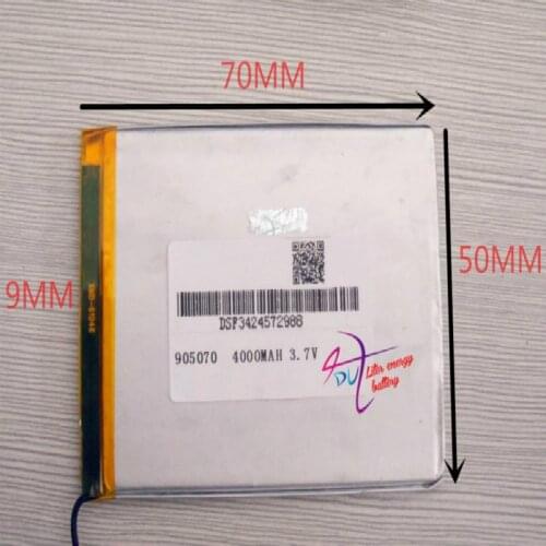 Best battery brand 3.7V,4000mAH 905070 polymer lithium ion / Li-ion battery for model aircraft,GPS,mp3,mp4,cell phone,speaker,bl