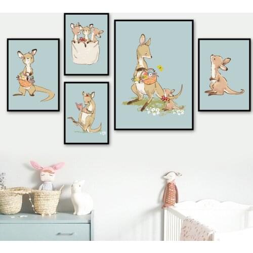 Cartoon Flower Balloon Kangaroo Mother Baby Nordic Posters And Prints Wall Art Canvas Painting Wall Pictures For Living Room