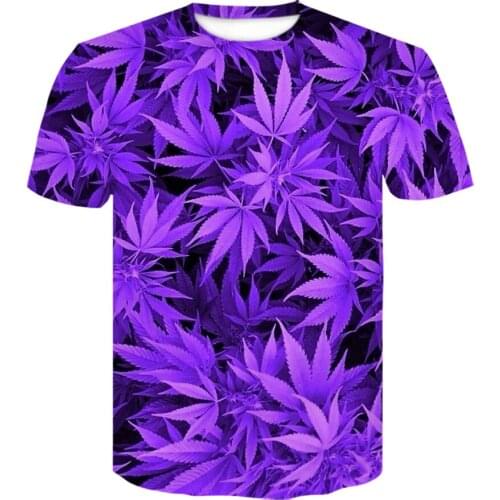 2021 Funny design Weed leaves 3D Printed Men T-shirt Casual loose Short Sleeve purple O-neck Fashion T shirt High Quality tshirt