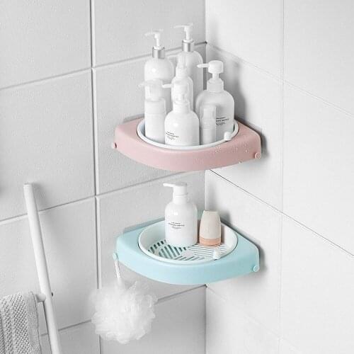 Wall-Mounted Corner Rotating Shelf Bathroom Shower Adhesive Triangle Storage Shelves Organizer Bathtub Bath Racks Punch Free