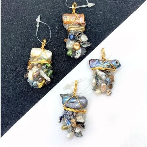 Natural Stone Crystal Pendant Inlaid with Pearl Handmade Winding Irregular Shape DIY Making Necklace Bracelet Accessories