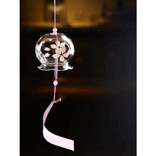 New 1pc Glass Windchime Lucky Blessing Bell Room Hanging Wind Chime Hand Painted Flower Pattern Japanese Style Home Deocr #LR2