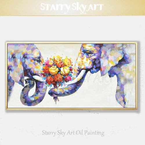 New Design Artist Hand-painted High Quality Elephant Lover Marriage Oil Painting on Canvas Wildlife Animal Elephants Painting