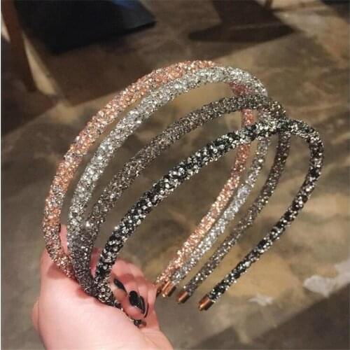 Fashion Korea Crystal Soft Headband for Women Rhinestone Hairband Beads Bezel Girls Hair Accessories Simple Headwear