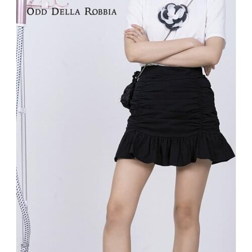 OddDellaRobbia Summer New Fashion Sports Style Black Slim-Fit Pleated High-Waist Fishtail Half-Length A-Line Skirt OL WomenB9003