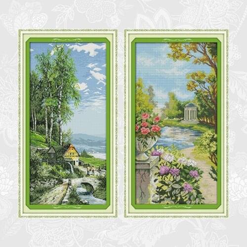 Countryside scenery Count Print on Canvas DMC 11CT 14CT Cross Stitch kit The beautiful garden Needlework Embroidery Set