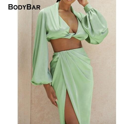 Vacation Style Sexy Suit Trendy Ladies Spring Split High Waist Skirt Sets 2021 Crop Top Female Two Pieces Outfit Elegant Suits