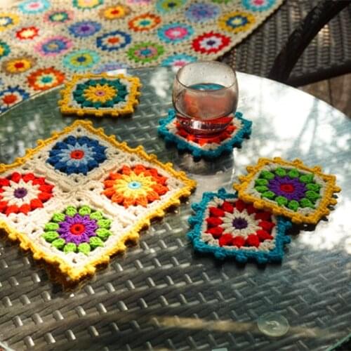 Handmade Crochet Doilies Cup Mat Table Square Coaster Coffee Pads Accessories Clothes Patch 8pcs/set