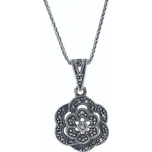 Rose Model Marcasite Silver Necklace