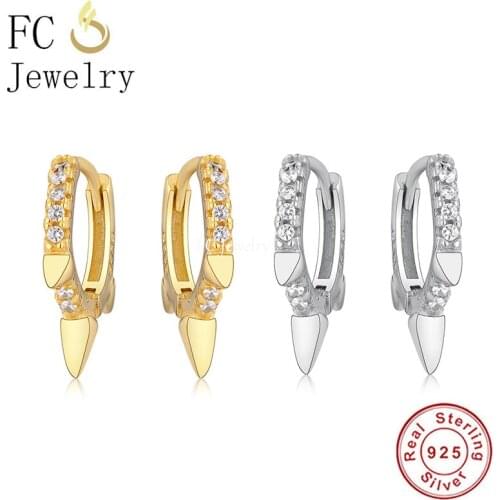 Real 925 Sterling Silver Punk Rock Style 18k Gold Plate Rivet With Zirconia Ear Piercings Huggies Hoop Earring For Women 2021