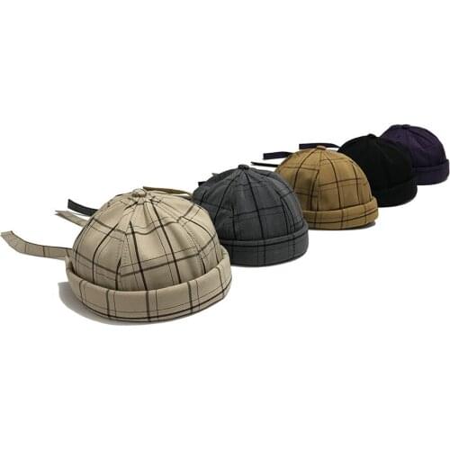 Men Women Lattice Skullcap Hat Cap Casual Docker Sailor Mechanic Beanie Brimless Pumpkin Navy Beanies