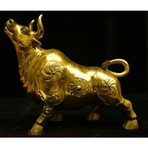 Collect Chinese Copper Brass Fengshui 12 Zodiac Year Animal Ox Bull Oxen Statue