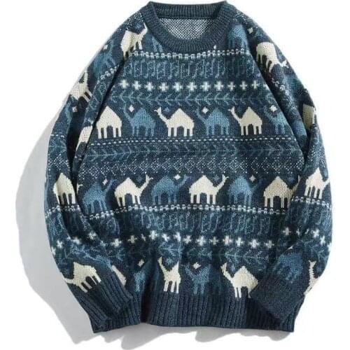 Men Sweater 2020 New Spring Autumn Retro Print Pullover Mens Sweater Pull Homme Casual Loose Soft Sweater Men