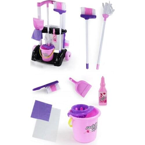 House Cleaning Trolley Set Kids Pretend Play Toy Little Helper Household Cleaning Cart Play Set Child Cleaning Supplies Toy
