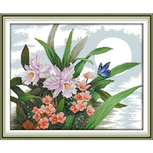 Everlasting Love The Moonlight Orchid Chinese Cross Stitch Kits Ecological Cotton Clear Stamped Printed DIY Christmas Decoration