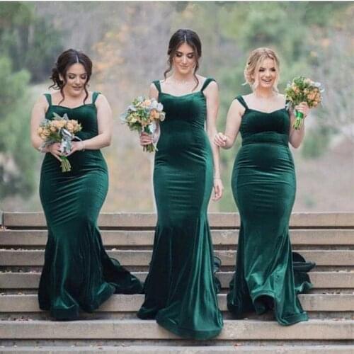 Gorgeous Custom Made Long Green Velvet Women Wedding Guest Bridal Bridesmaid Dresses 2021