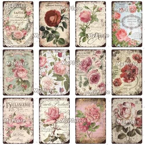 CAFES Rose Vintage Metal Sign Tin Sign Vintage Cafe Decoration Plaque Home Wall Decor Bar Sign Home Decor Poster Drop Shipping