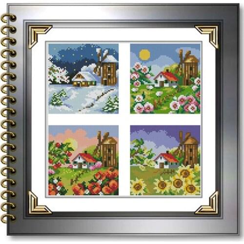 High Quality Counted Cross Stitches Kit landscape scenery four Seasons spring summer autumn winter Country house village C3606