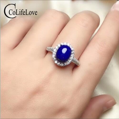 CoLife Jewelry 925 Silver Gemstone Ring for Daily Wear 100% Natural Lapis Lazuli Ring Classic Silver Lapis Lazuli Jewelry