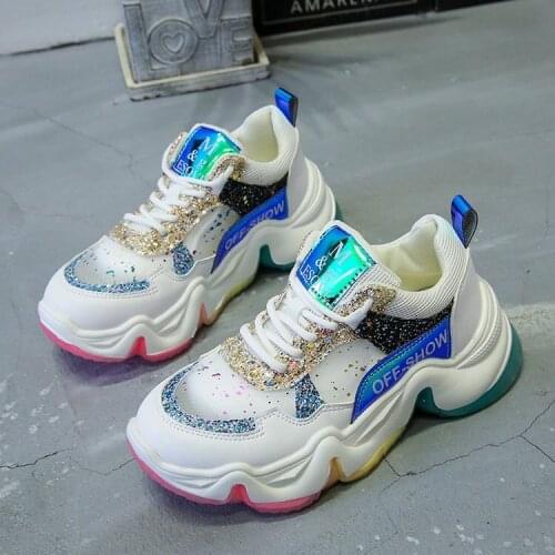 Sneakers Summer All-match Sequined Mesh Hollow Breathable Platform Womens Shoes Travel