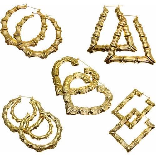 Punk Gold Sliver Color Bamboo Hoop Earrings For Women Geometric Big Round Circle Bamboo Earings Brincos Hip Hop Party Jewelry