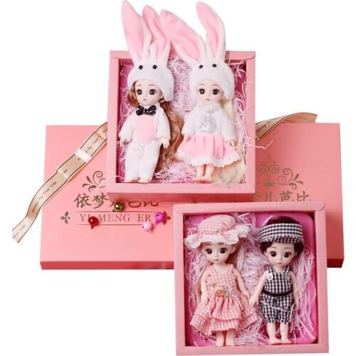 2 Pcs 16cm Vinyl Baby Doll BJD 1/8 Doll Set Christmas Gift for Girl Boy + Gril Joints Baby Doll for Childrens Toy