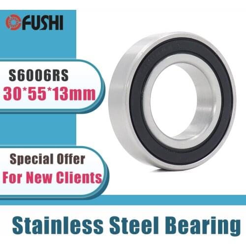 2PCS S6006RS Bearing 30*55*13 mm ABEC-3 440C Stainless Steel S 6006RS Ball Bearings 6006 Stainless Steel Ball Bearing