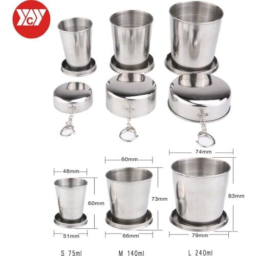 3pcs Folding Cup With Keychain Telescopic Collapsible Stainless Steel Pocket Cups Drinking Wine Outdoor Camping Travel Picnic