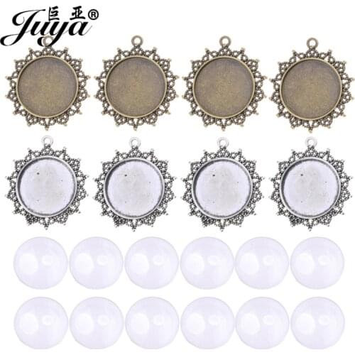 40Pcs/Set Hollow Pendant Settings 25mm Cabochon Base With 25mm Cameo Glass For DIY Jewelry Making Necklace Keychain Accessories