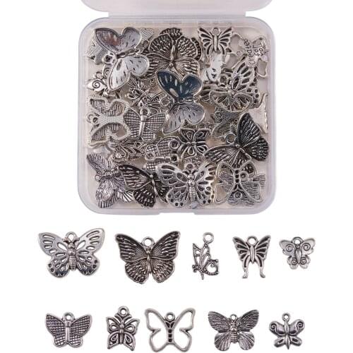 50Pcs Tibetan Style Alloy Animal Hollow Butterfly Pendant Charms For Jewelry Making DIY Earrings Necklace Charm Accessories