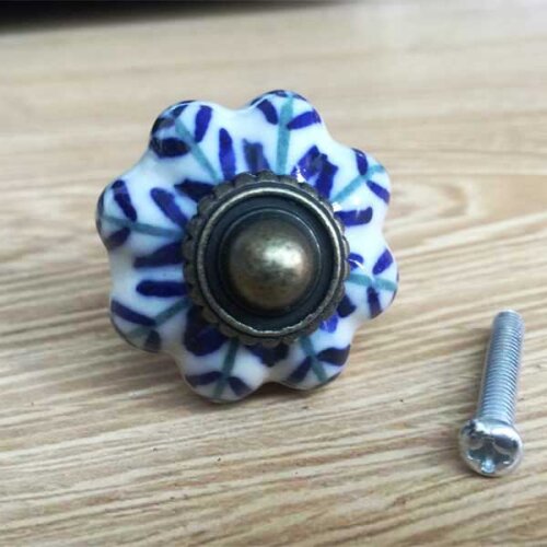 8x Blue Leaf hand painted ceramic pumpkin knobs Cupboard cabinet Knob drawer Dresser handles Closet pulls