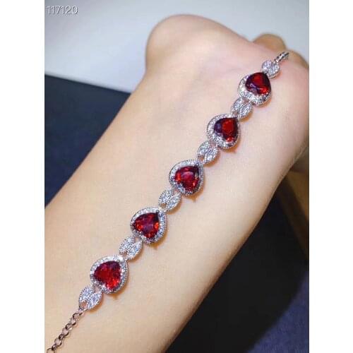 Heart style wine red garnet gemstone bracelet for women ornament real 925 silver good cut craftmanship girl birthday gift