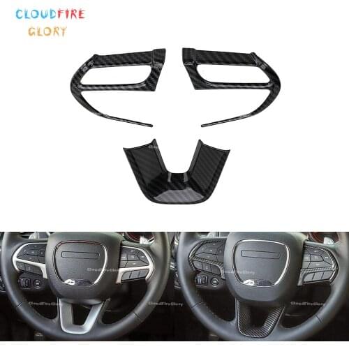 CloudFireGlory Steering Wheel Cover Trim Decal Sticker Black Carbon Fiber For Dodge Challenger/Charger/Durango 2015-2019