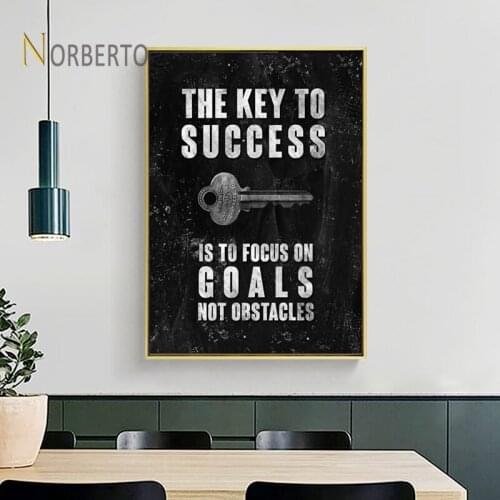 Modern Style Canvas Painting Poster Print Black Background with Quote The Key To Success for Home Rooms Gallery Wall Decoration