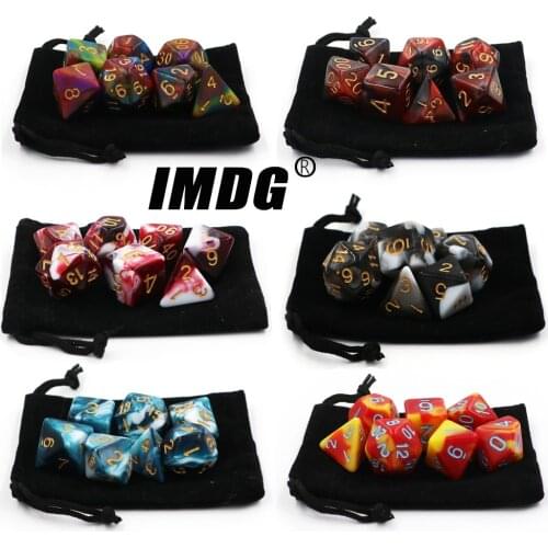 IMDG 7pcs/set Polyhedron RPG Game Dice Acrylic Dice DND Color Mixing Digital Game Dice with Bag