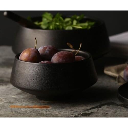 Ceramic rice black matte high bowl home soup restaurant noodle bowl snack bowl tableware eco friendly Japan Style