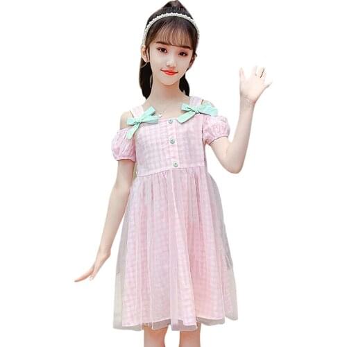 Girl Summer Dresses Bow Party Dress For Kids Girl Plaid Pattern Kids Dress 2021 Girls Clothes